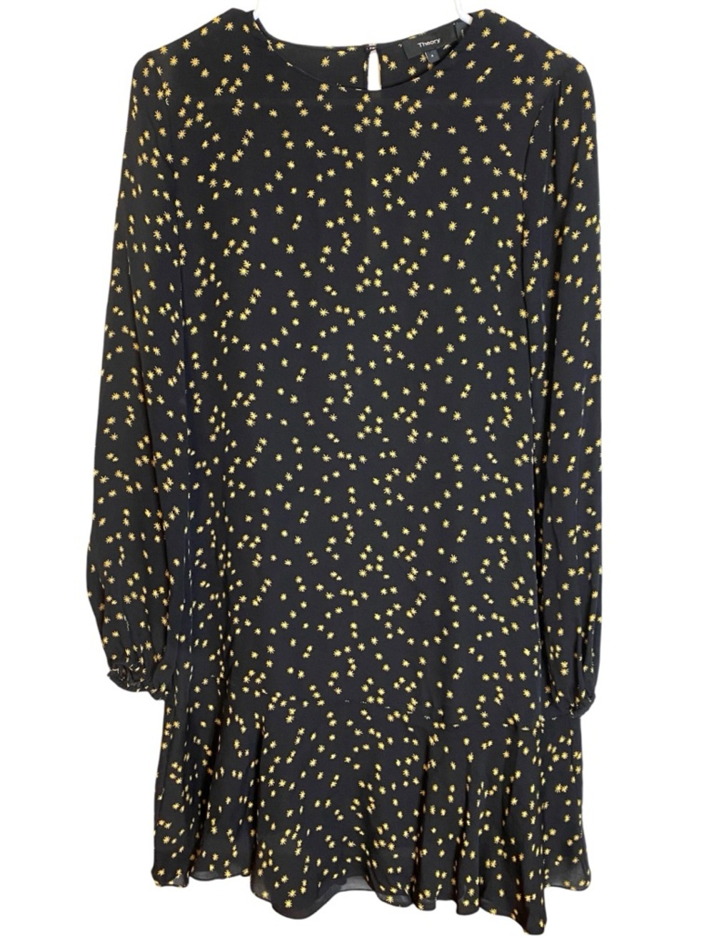 Theory Silk Chiffon Star Print Puff Sleeve Flounce Dress Women’s Size 4 - Picture 6 of 13